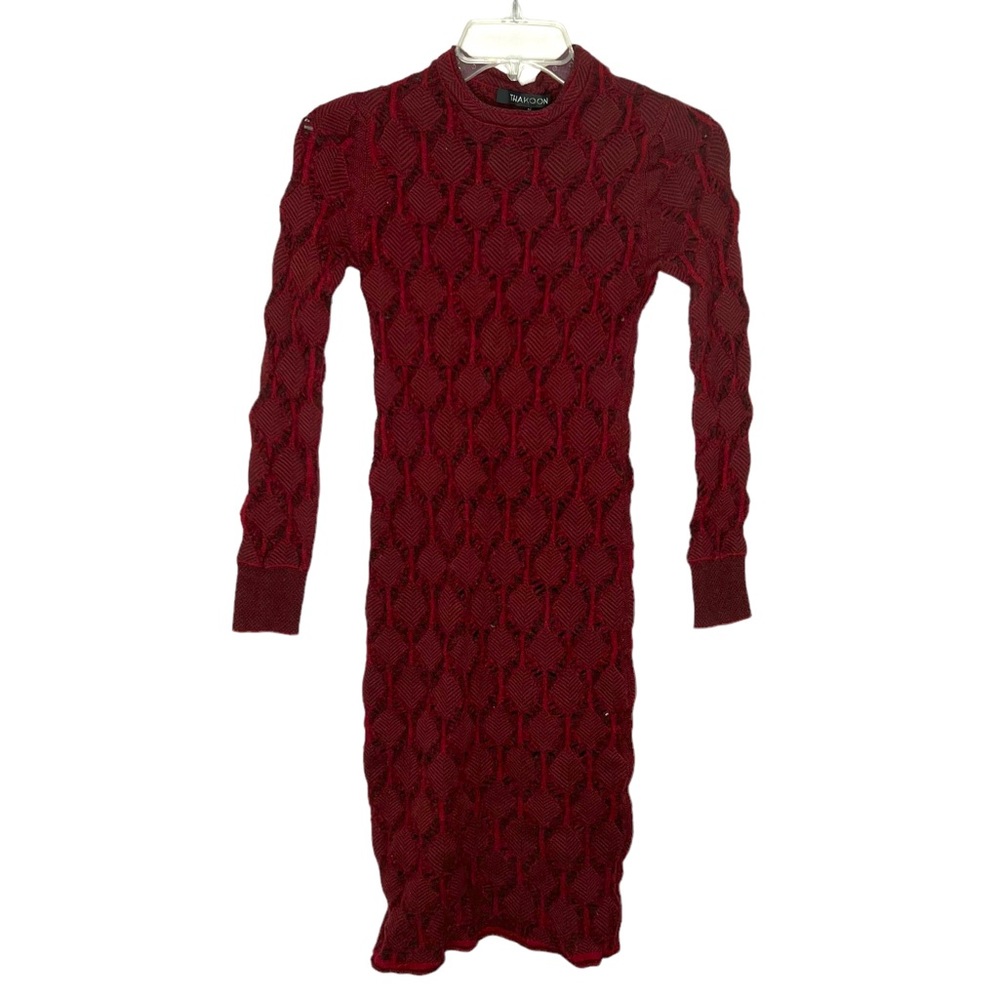Thakoon Burgundy Open Knit Wool Sweater Midi Dress M Savannah Guthrie - Picture 4 of 9